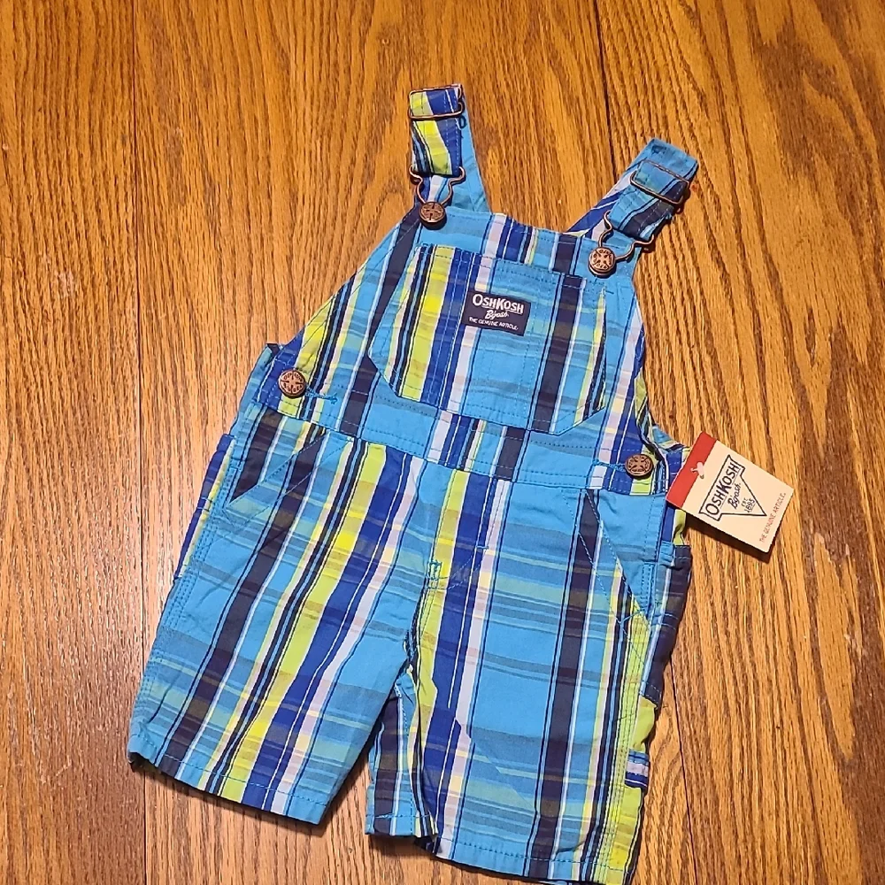 OshKosh B'gosh NWT Blue Plaid Kids Overalls - 12 Months